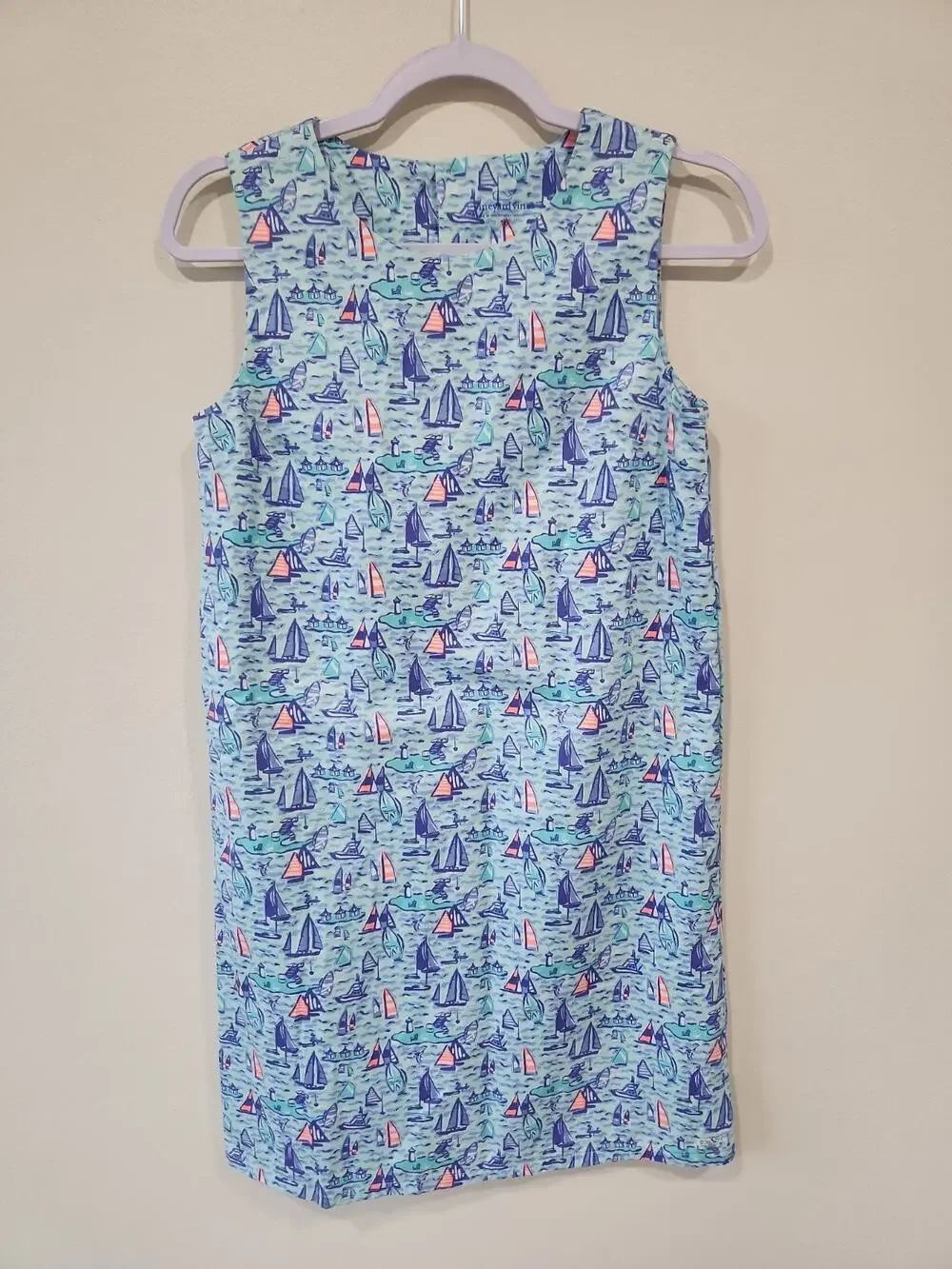 Vineyard Vines Blue Pink Sailboat Shift Dress Sleeveless Knee Length Girls 16